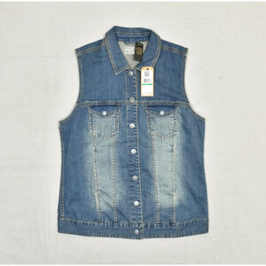 NEW Converse Men Snap Denim Vest Jacket Cotton Blend Blue Size L All Star Flag